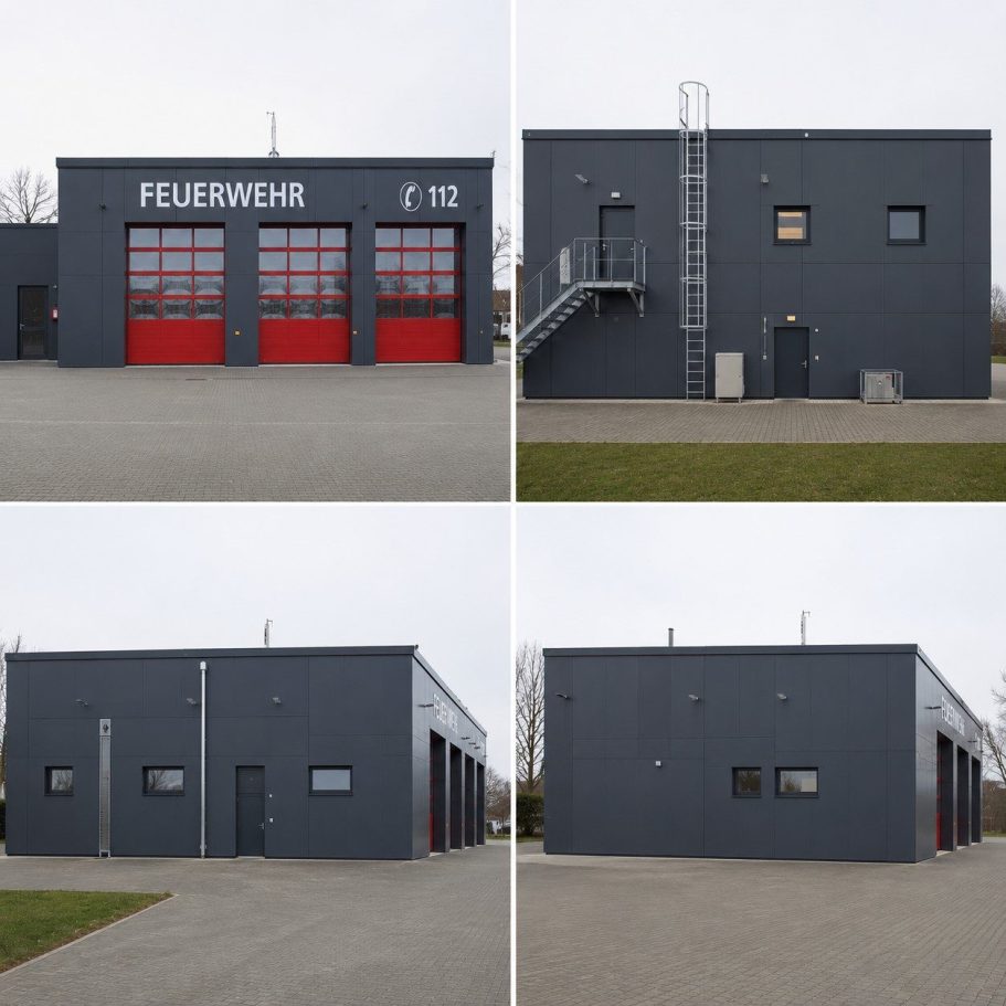 Verschiedene Planungsansichten eines Feuerwehrhaus