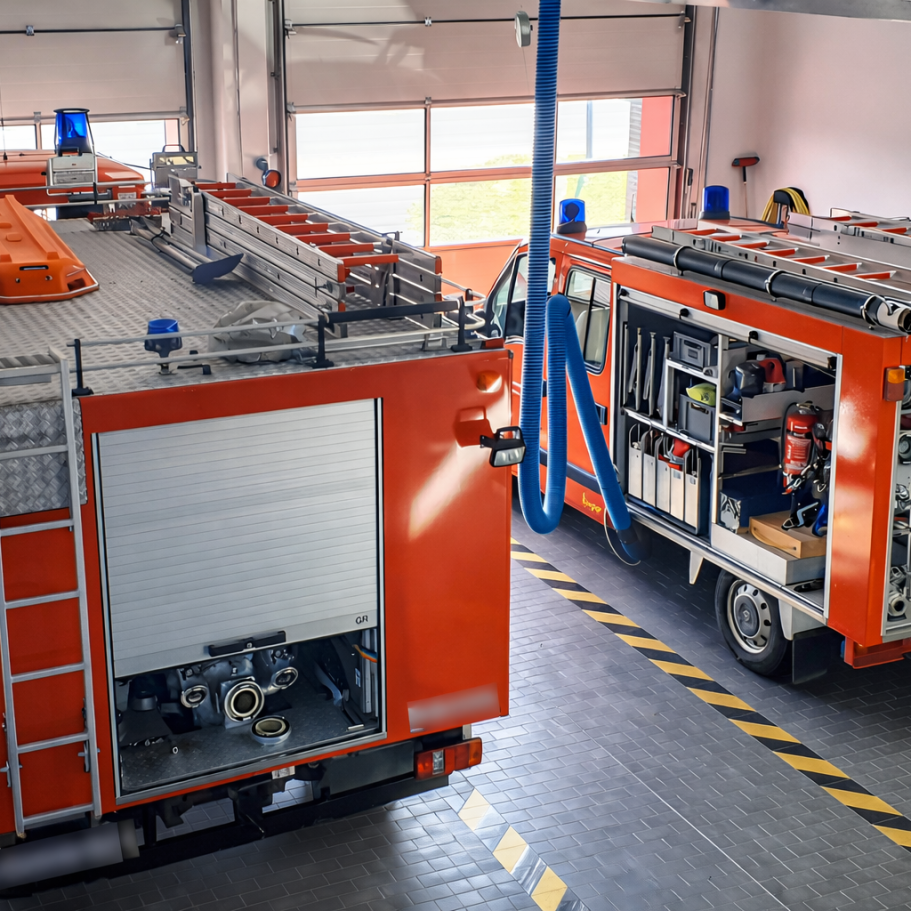Einsatzfahrzeuge im Feuerwehrgerätehaus